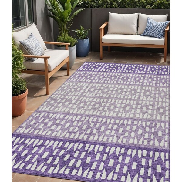 Homeroots 5' X 8' Purple Lavender And Ivory Geometric Washable Indoor Outdoor Area Rug 613868 - main