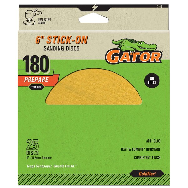 Gator Finishing GoldFlex 6 in. Stick-On Sanding Discs, 180 Grit, 25PK 3242 - main