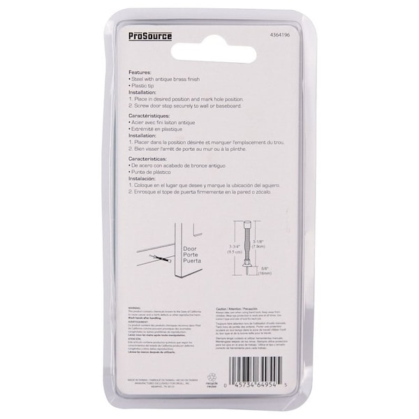 Prosource Light-Duty Door Stop, 3/4 in Dia Base, 3 in Projection, Plastic & Steel, Antique Brass H61-Z011C-PS - main