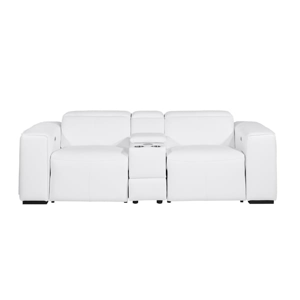 Homeroots 90in White and Brown Italian Leather Power Reclining Loveseat With Storage 720559 - main