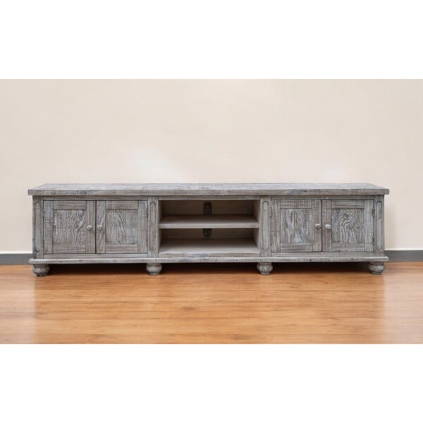 Homeroots 93" Desert Sand Solid Wood Cabinet Enclosed Storage Distressed TV Stand 528747 - main