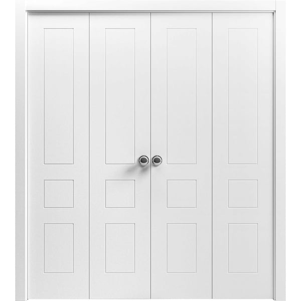Vdomdoors Sliding Closet Double Bi-fold Doors 96 x 84 inches, Mela 0733 Painted White, Sturdy Tracks Moldings MELA0733DBF-BEM-96 x 84 (4* 24x84) - main