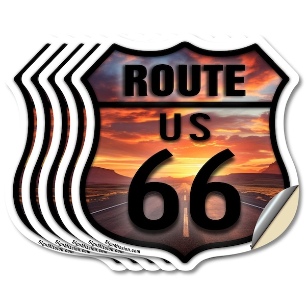 Signmission Route Us 66 Sunset, 6 inch X 6 inch, Vinyl Decal, 5PK SHI-D-5PACK-6-482 - main