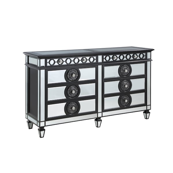 Homeroots 68" Black and Silver Solid and Manufactured Wood Mirrored Eight Drawer Double Dresser 486522 - main