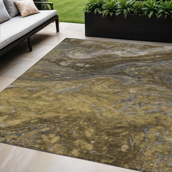 Homeroots 5' X 8' Brown Taupe And Chocolate Abstract Washable Indoor Outdoor Area Rug 577824 - main