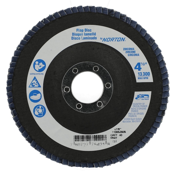 Zoro Select Fiber Disc, 4 1/2 in Dia, 7/8in Arbor 78072775421 - main