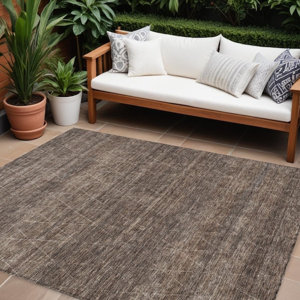 Homeroots 9' X 12' Coffee And Ivory Geometric Washable Indoor Outdoor Area Rug 605588 - main