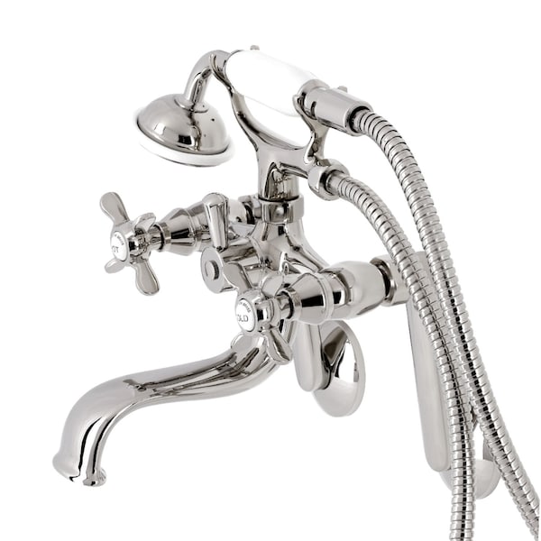 Kingston Brass Tub Wall Mount Clawfoot Tub Faucet with Hand Shower, Polished Nickel KS249PN - main