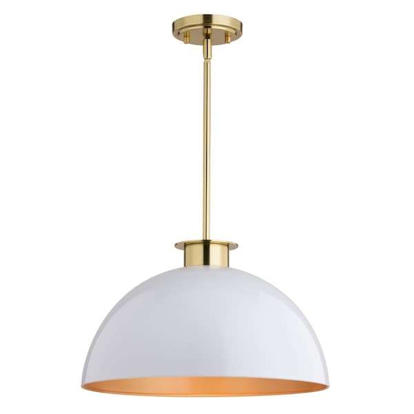 Vaxcel Devon 1L LED Compatible Glossy White and Gold Satin Brass Mid-Century Modern Pendant Light P0411 - main