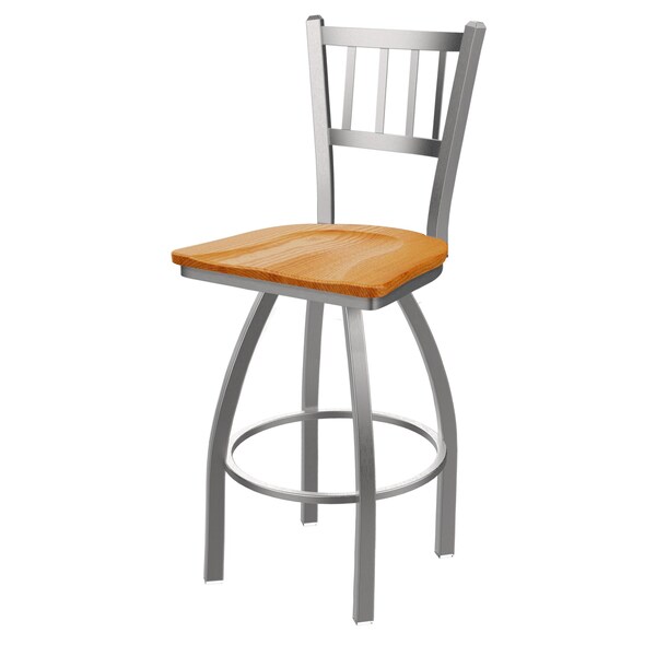 Holland Bar Stool Co 810 Contessa Stainless Steel 36in Swivel Bar Stool with Medium Oak Seat 81036SSMedOak - main