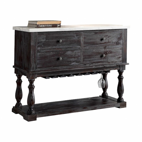 Homeroots 18in X 48in X 36in White Marble Weathered Espresso Wood Server 347312 - main