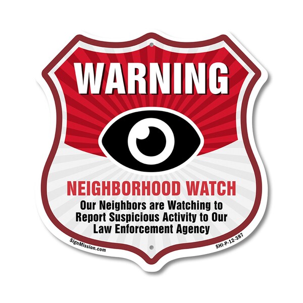 Signmission Neighborhood Crime Watch Shield Sign War, 12 Inch X 12 Inch, Plastic Sign SHI-P-12-387 - main