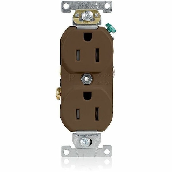 Leviton Straight Blade Receptacle, 5-15R, 15 A, 125V AC, 2 Pole, 3 Wire, Flush Mount, Single, Brown TCR15 - main