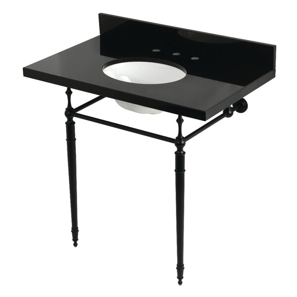 Kingston Brass 36" Black Granite Console Sink with Brass Legs, 8-Inch, 3-Hole, Black Granite/Matte Black KVPK3622K80 - main