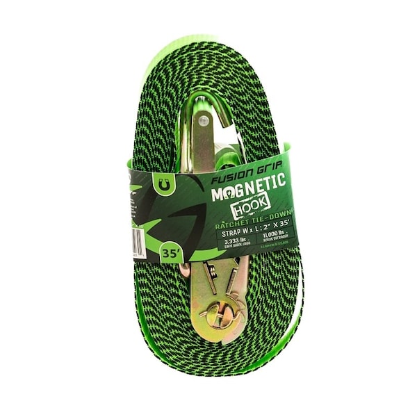 Fusion Grip Ratchet Strap with Magnetic Hook, 2 in W, 35 ft L, 3333 lb Working Load FG235 - main