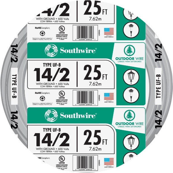 Southwire 25 Ft. 14 AWG 2-Conductor UFW/G Electrical Wire 13054221 - main