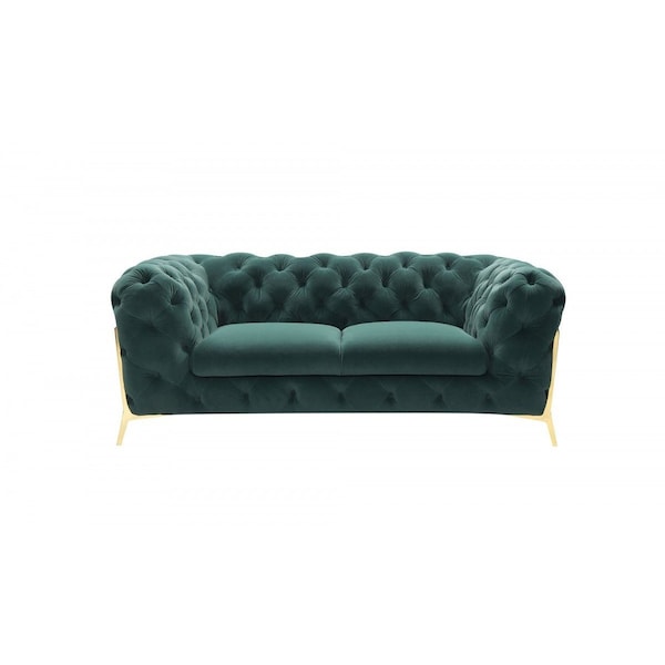 Homeroots 74in Emerald And Gold Velvet Loveseat 480898 - main