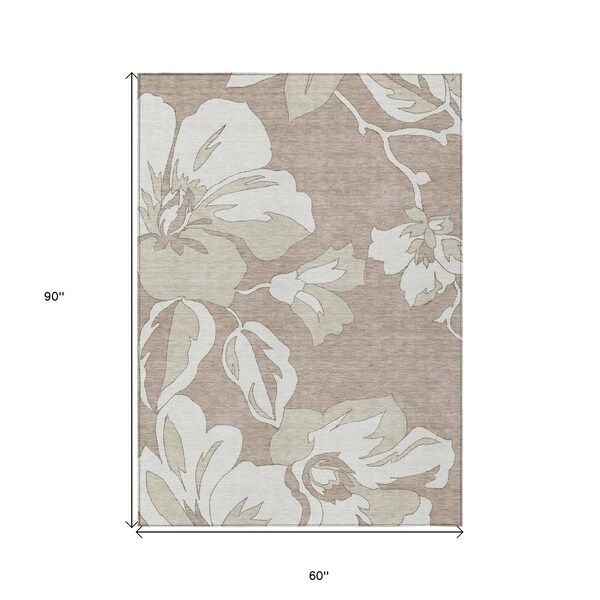 Homeroots 5' X 8' Taupe Beige And Ivory Floral Washable Indoor Outdoor Area Rug 589579 - main