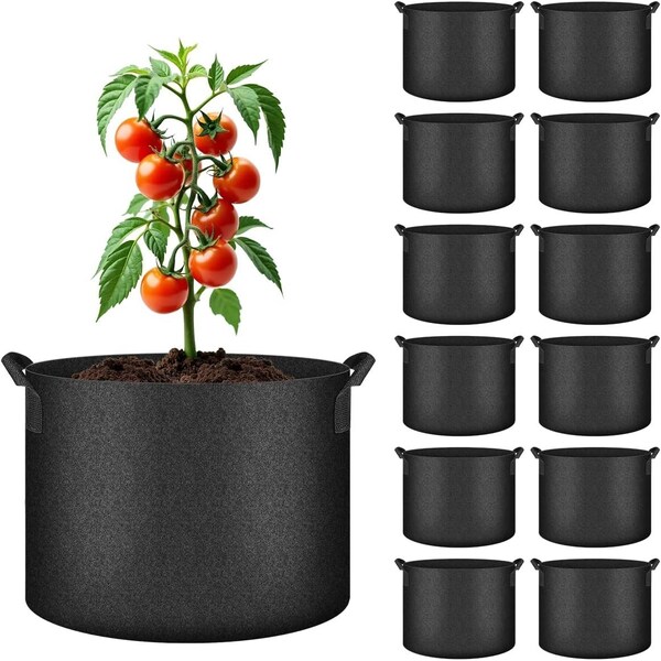 Ipower Simple Deluxe Grow Bags 5 Gallon Planter Pots with Handles, Black with 12 Labels, 12PK GLGROWBAG5X6BLKX2 - main