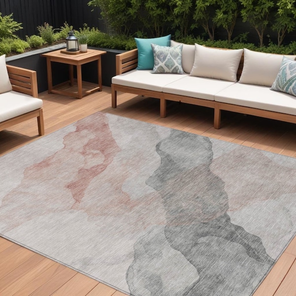Homeroots 8' X 10' Salmon And Gray Abstract Washable Indoor Outdoor Area Rug 631854 - main