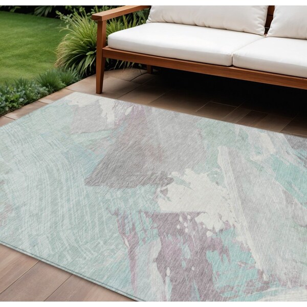 Homeroots 9' X 12' Blue Teal Blue And Gray Abstract Washable Indoor Outdoor Area Rug 611250 - main