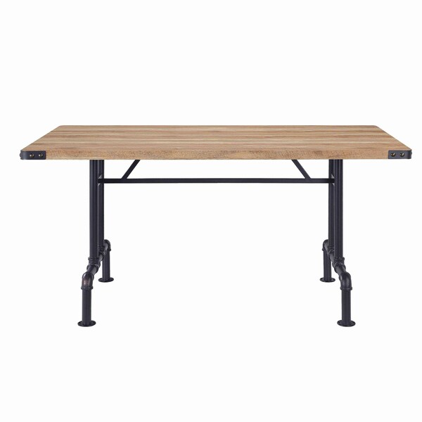 Homeroots 64" Oak and Black Wood and Iron Trestle Base Dining Table 631283 - main