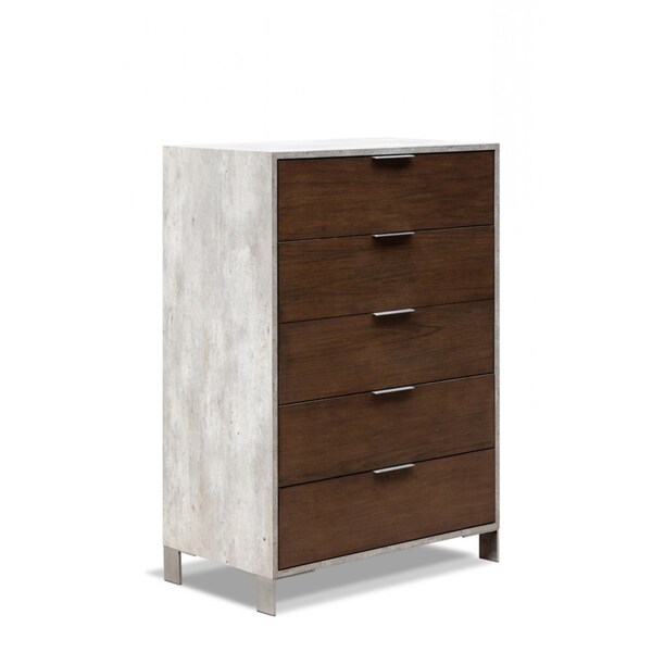 Homeroots 35" Dark Walnut And Grey Manufactured Wood Five Drawer Chest 473082 - main