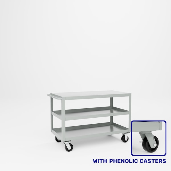 Pucel Heavy Duty Shop Truck, 48 in W x 24 in D x 33.5 in H, Three Shelves, Push Handle, Black 2448-DT-3P - main