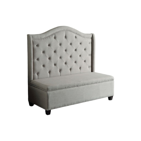 Homeroots 54" Beige Fabric Settee With Chocolate Legs 285685 - main
