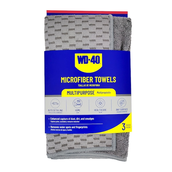 Wd-40 2-in-1 Multipurpose Microfiber Towel - Gray Color, 3PK L40182 - main