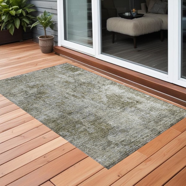 Homeroots 3' X 5' Green Abstract Washable Non Skid Indoor Outdoor Area Rug 564227 - main