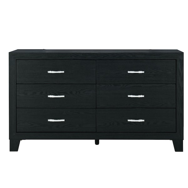 Homeroots 58" Black Wood Six Drawer Double Dresser 564679 - main