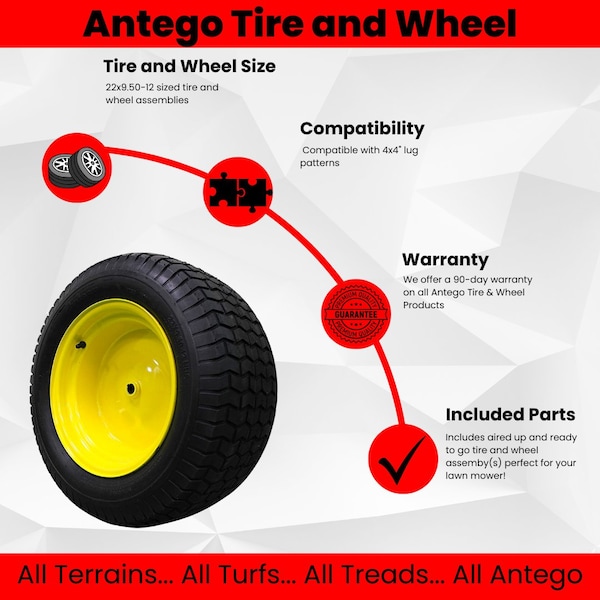 Antego 22 x 9.5-12 in Lawn Mower Deck Wheel, 4 Ply, Yellow A127500601042295012 - main