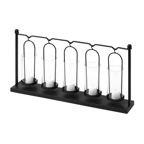 Homeroots 13" Black Geometric Metal And Glass Tabletop Votive Candle Holder 608405 - main