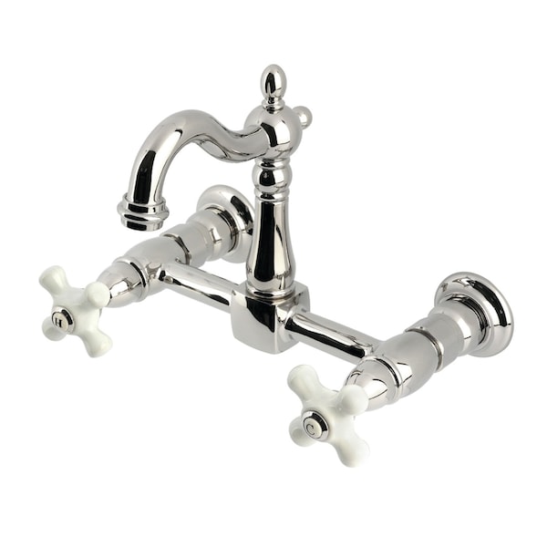 Kingston Brass Two-Handle Wall Mount Bridge Kitchen Faucet, Polished Nickel KS2446PX - main
