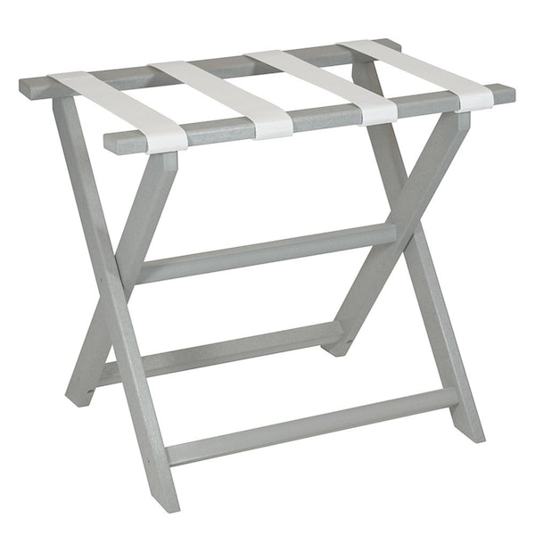 Homeroots Earth Friendly Light Gray Folding Luggage Rack With White Straps 383085 - main