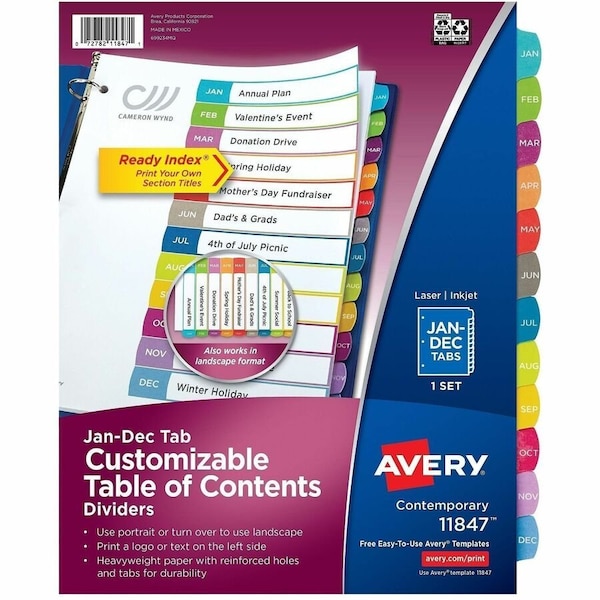 Avery DIVIDERS, JAN-DEC, 12ARCHTABS, 12PK AVE11847 - main