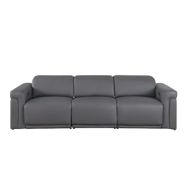 Homeroots 100" Dark Gray Top Grain Leather Reclining Metal USB Sofa 720359 - main
