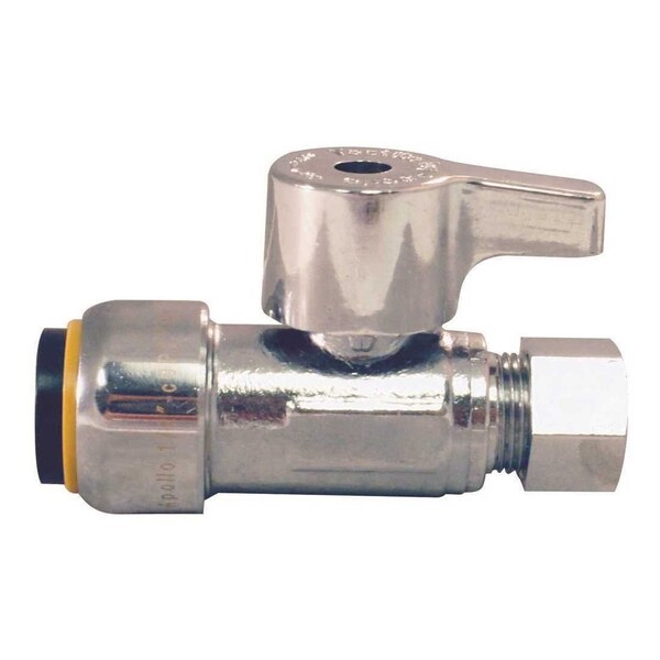 Tectite 1/2in Chrome-Plated Brass Push-to-Connect x3/8in. O.D. Compression Quarter-Turn Straight Stop Valve FSBVS1238C - main