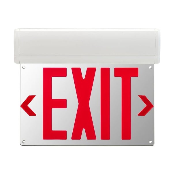Keystone Exit Sign | Edge Lit | Style 1 | White Color | Single or Double Facing | Red Lettering| Surface Moun KT-EX-EL1-WH3RL-SU - main