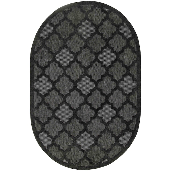 Homeroots 6' X 9' Charcoal And Black Trellis Indoor Outdoor Area Rug 545225 - main