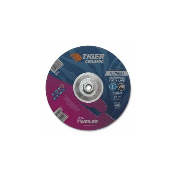 Weiler Tiger Grinding Wheel, 9 in dia x 1/4 in Thick x 5/8 in-11 Arbor, 30 Grit, Ceramic Alumina, Type, 10PK 804-68393 - main