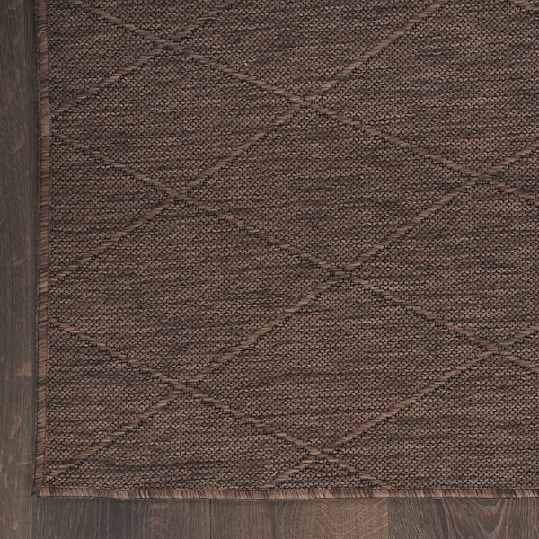 Homeroots 8' Dark Brown And Brown Geometric Indoor Outdoor Runner Rug 552707 - main