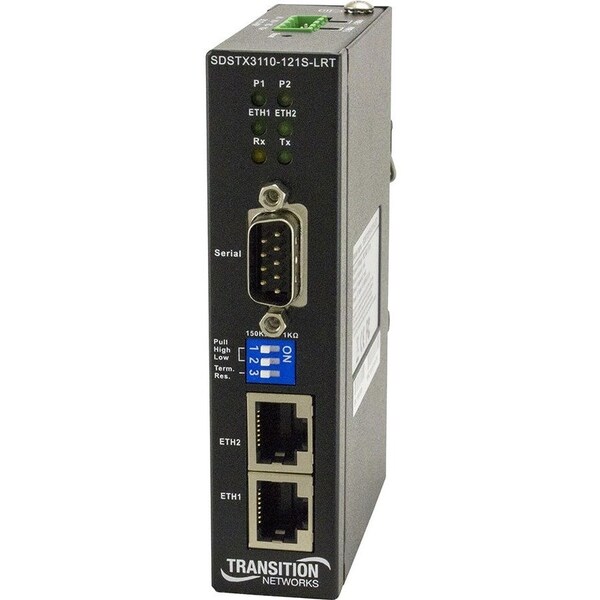 Transition Networks MEDIA CONVERTER - (1) RS232/422/485 DB9 TO (2) 10/100BASE-TX, HARDENED SERIAL DEVICE SERVER (SLIM) SDSTX3110-121S-LRT - main