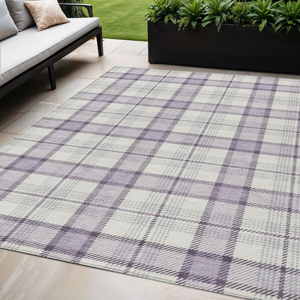 Homeroots 5' X 8' Lavender Purple And Gray Plaid Washable Indoor Outdoor Area Rug 601333 - main