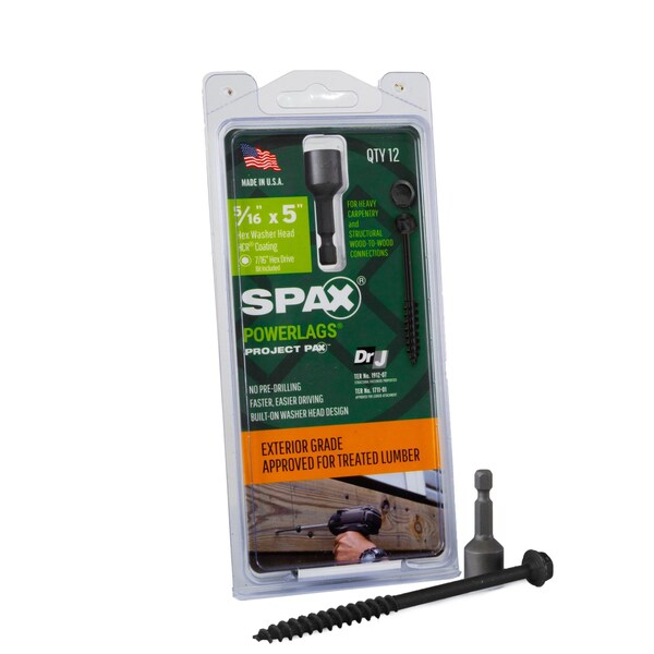 Spax 5/16 in x 5 in Exterior Structural Wood Lag Screws Powerlags Hex Head Hex, 12PK 45718208012743 - main
