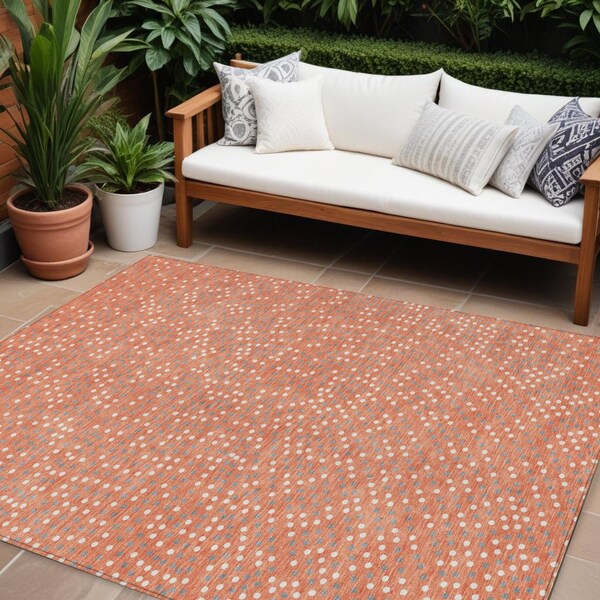 Homeroots 9' X 12' Salmon Gray And Ivory Polka Dot Washable Indoor Outdoor Area Rug 599086 - main