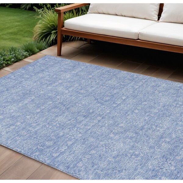 Homeroots 9' X 12' Sky Blue And Ivory Floral Washable Indoor Outdoor Area Rug 582372 - main