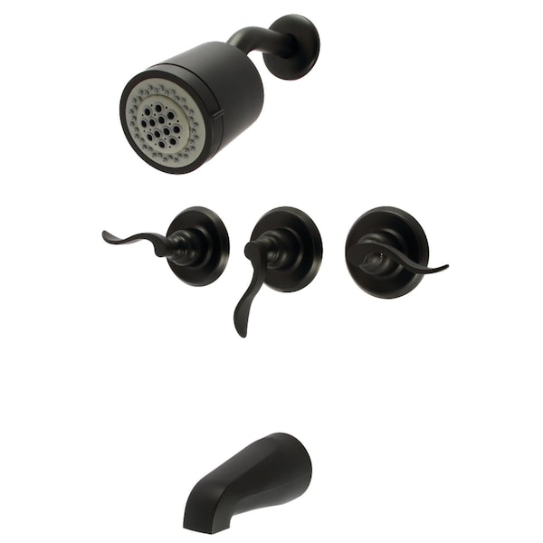 Kingston Brass Triple-Handle Tub and Shower Faucet, Matte Black KB8230NFL - main