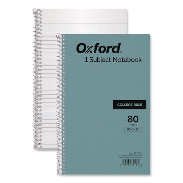 Oxford One-Subject Notebook, Medium/College Rule, Blue Cover, (80) 9.5 x 6 Sheets 65121 - main